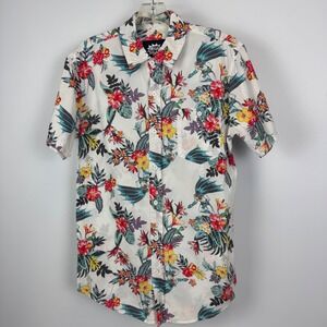 Batman Classic TV Series Mens Small White Floral Tropical Button Down Shirt